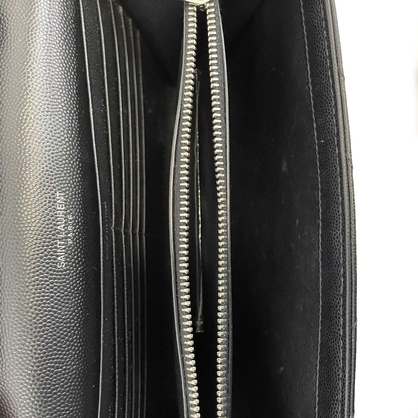 Saint Laurent Cassandre Matelassé Chain Wallet in Grain de Poudre Embossed