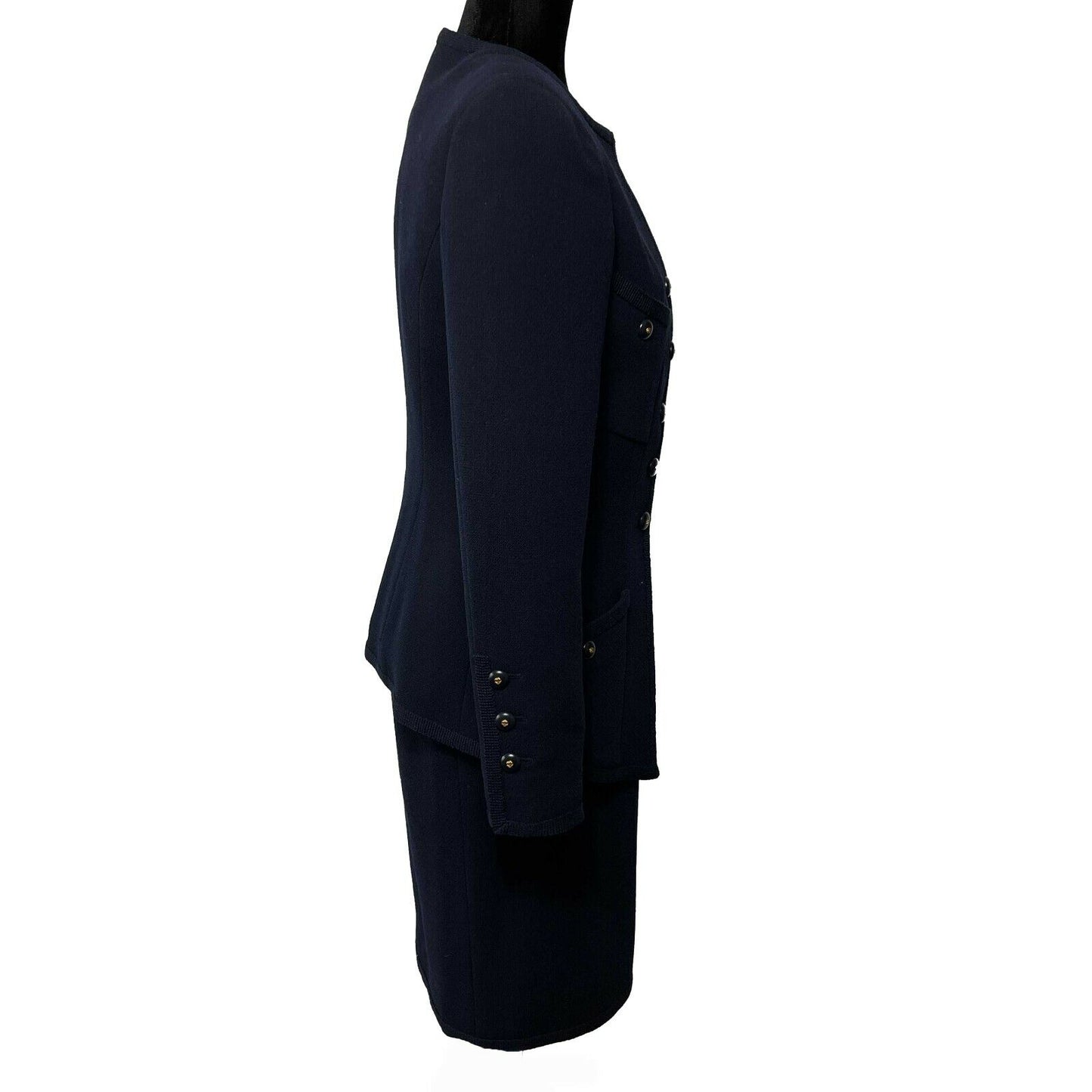 CHANEL - Vintage Navy Suit CC Buttons - Jacket / Skirt Set 40 US 8