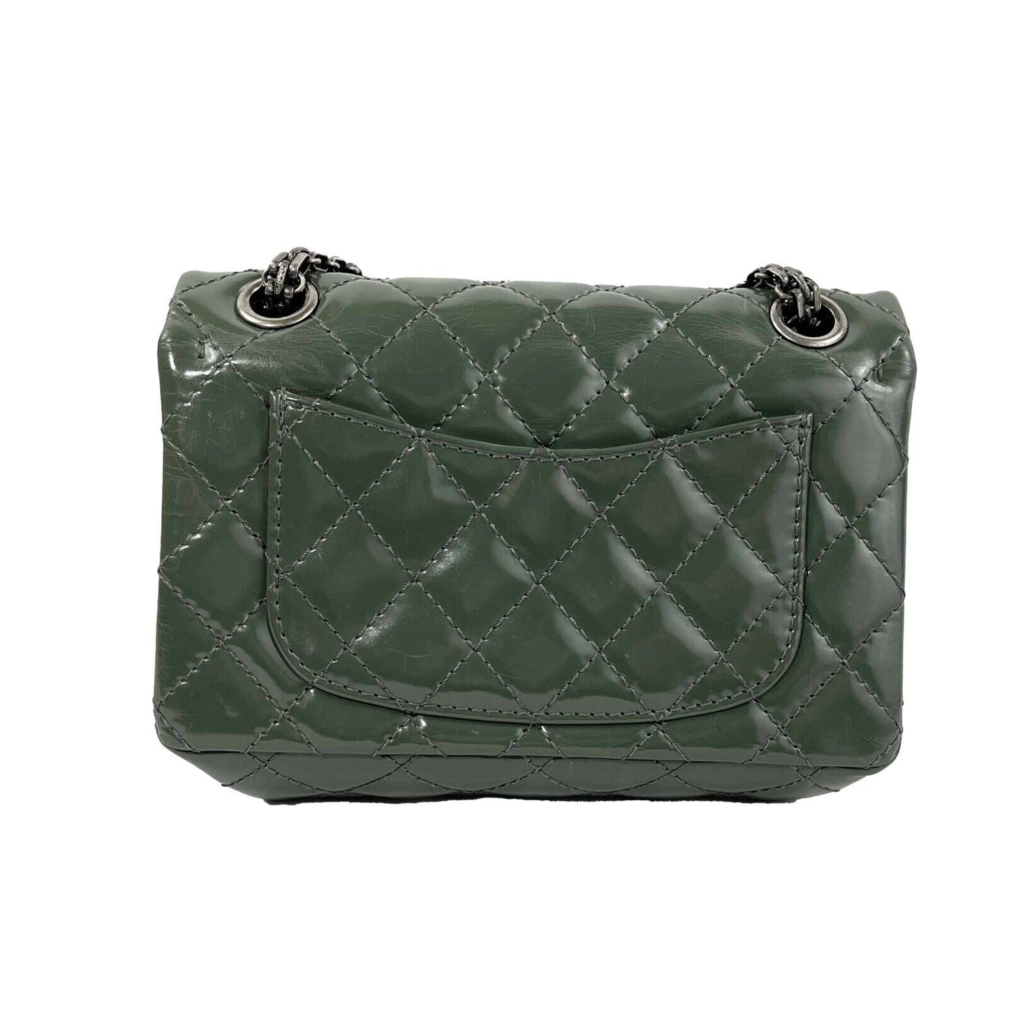 CHANEL Patent Quilted Small Accordion Reissue 2.55 Flap - Olive Green Crossbody