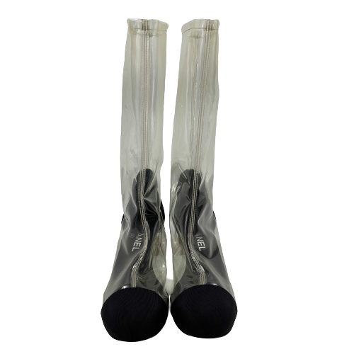 CHANEL - 18S Capped Toe CC PVC Mid-Calf Boots - 38 US 8