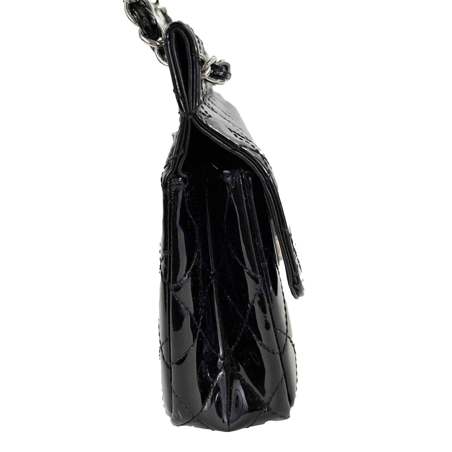 CHANEL 05 Patent Chain Through Flap Bag Quilted - Black / Silver-tone Crossbody
