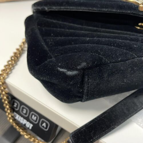 Saint Laurent Velvet Triquilt Medium Collège Bag - Black and Gold YSL Crossbody