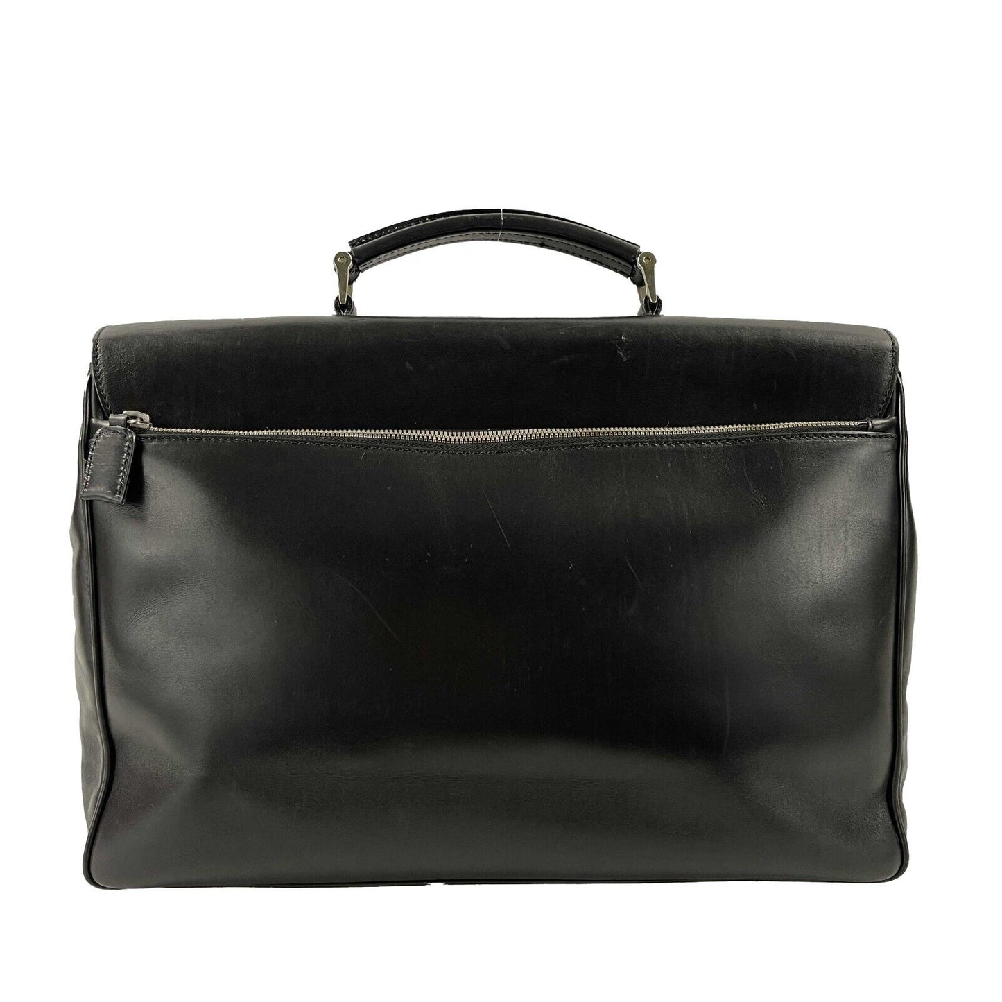 PRADA - Vitello Leather Double Buckle Briefcase - Black / Silver