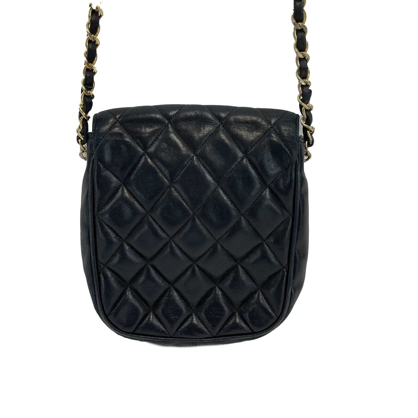 Chanel - CC Quilted Lambskin Flap Handbag VINTAGE 89 / 90 - Black Crossbody