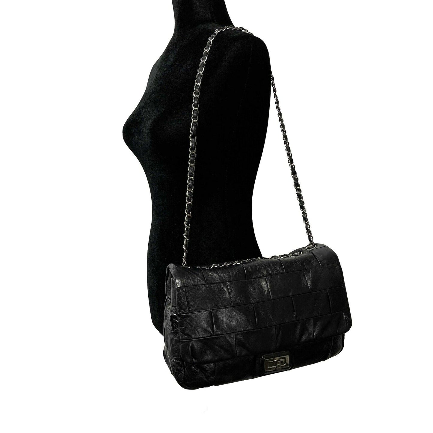CHANEL - Black Lambskin Igloo Flap - Mademoiselle Turn Lock Crossbody / Shoulder