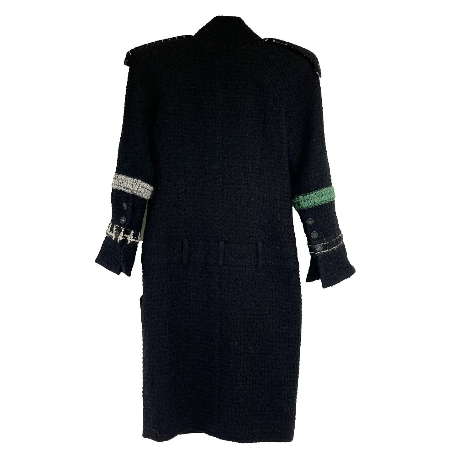 CHANEL - 09A Runway Black Tweed Boucle Coat Dress 40 US 8 - Black / Green