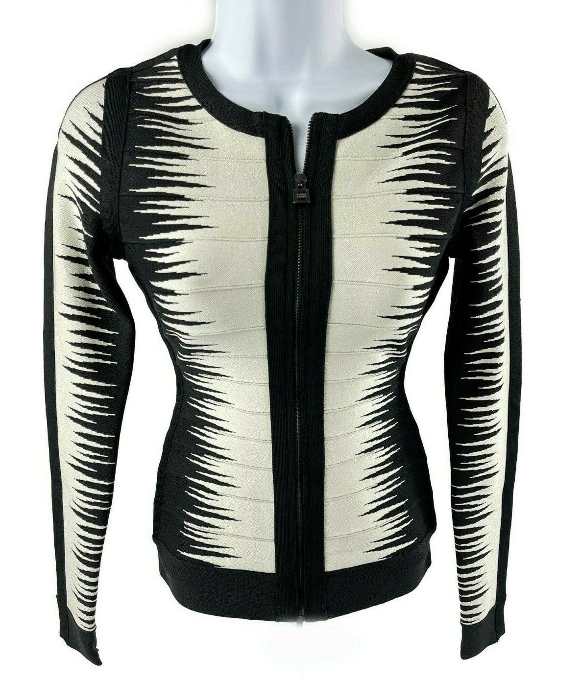 Herve Leger - Britt Ombre Bandage Jacquard Jacket - Black / White - XS