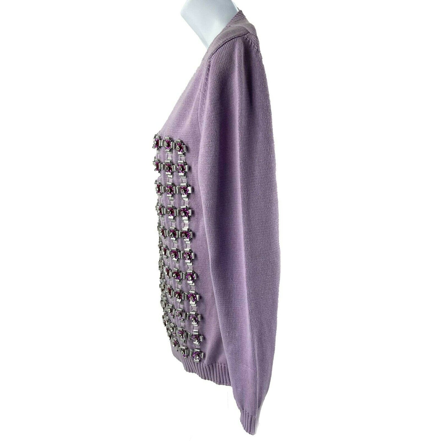 Mary Katrantzou - Crystal Flower Knit Sweater Top - Lilac, Purple, Grey - S