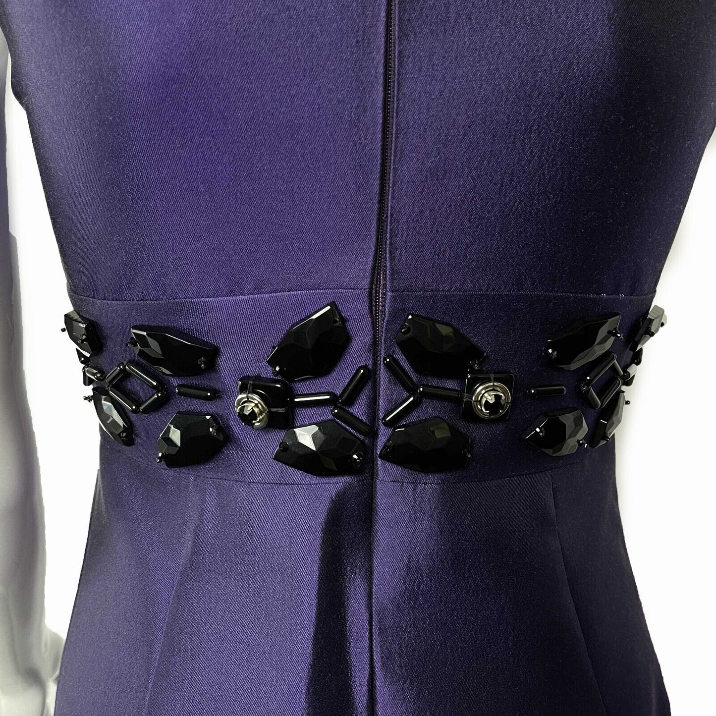PRADA - Beaded Detail A-Line Purple Satin-like Sleeveless Midi Dress