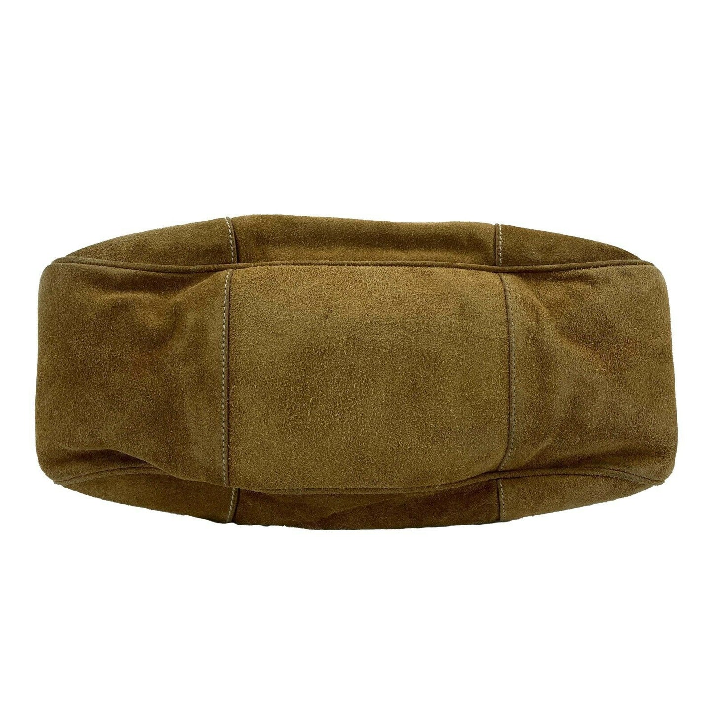 Prada - Large Camel / Silver Suede Belt Shoulder Bag / Buckle Closure