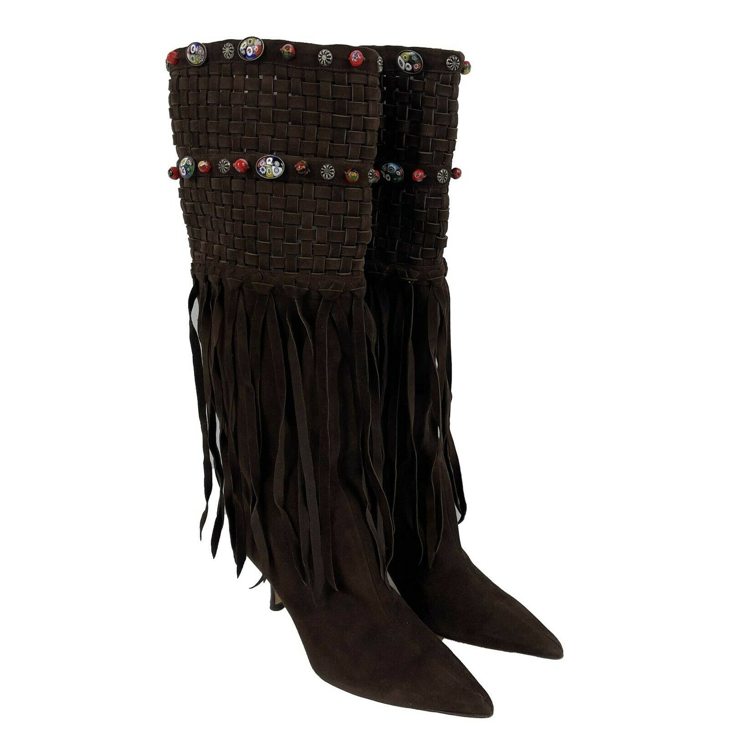 Jimmy Choo - Brown Suede Kirra Beaded Fringe Boots - Brown - 37 -US 7