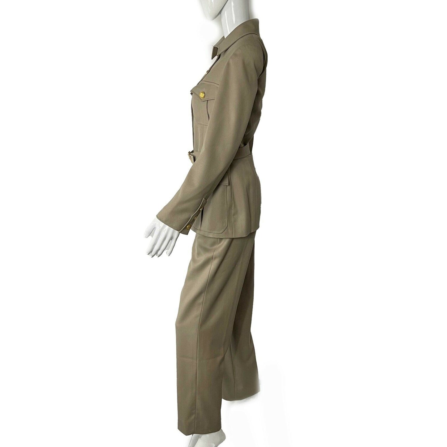 CHANEL - Military Style Belt Suit Set Vintage 96A CC Jacket & Pant 1996 40 US 8