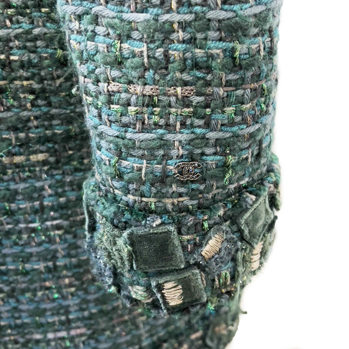 CHANEL - 12A Green Fantasy Lesage Tweed Dress Metallic Thread - FR 42 US 10
