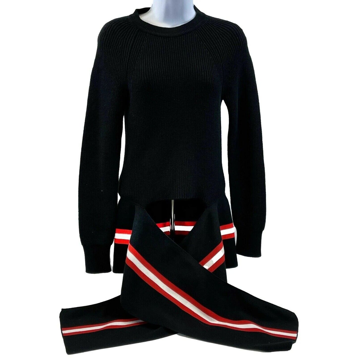 Givenchy - Black Red & White Striped Tie Waist Top Sweater - US XS