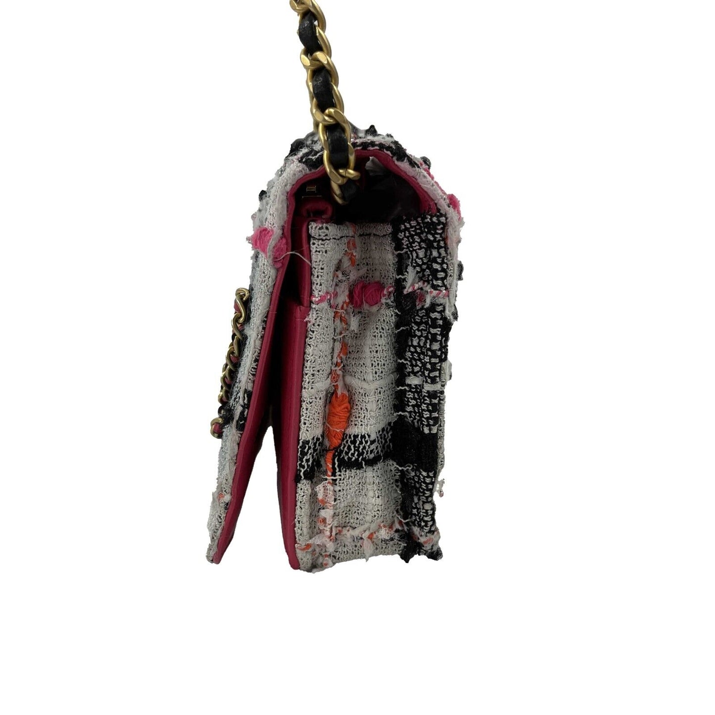 CHANEL - 2019 Tweed Pink / Orange / Gold 'Chanel' Wallet on Chain / Crossbody