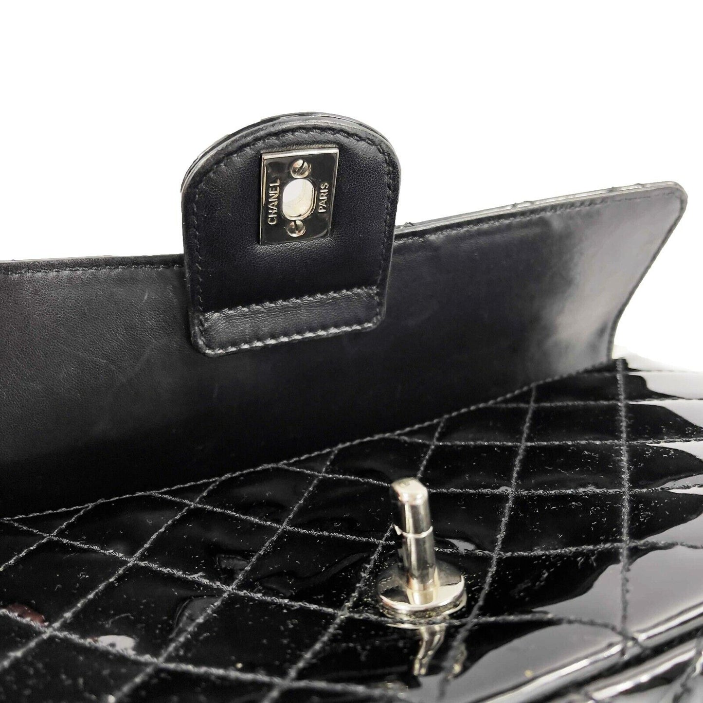 CHANEL 05 Patent Chain Through Flap Bag Quilted - Black / Silver-tone Crossbody