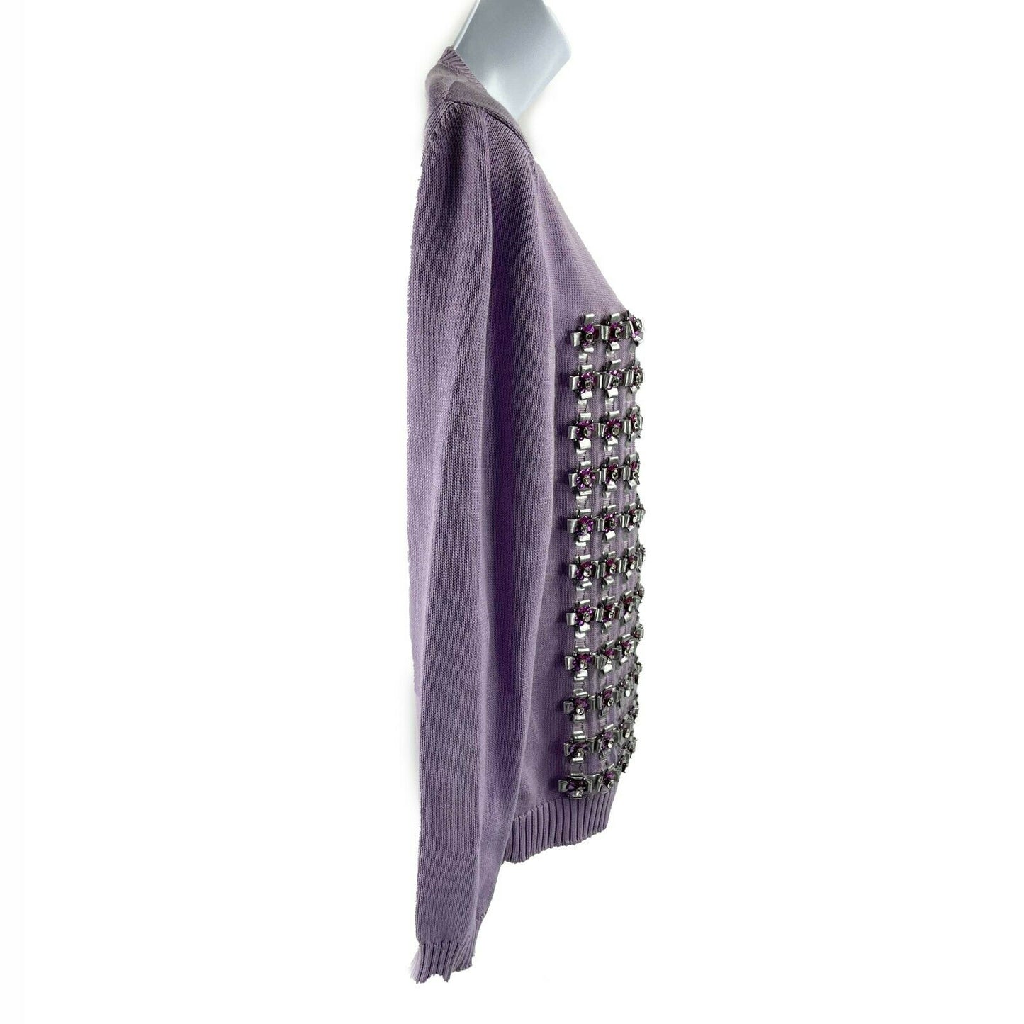 Mary Katrantzou - Crystal Flower Knit Sweater Top - Lilac, Purple, Grey - S