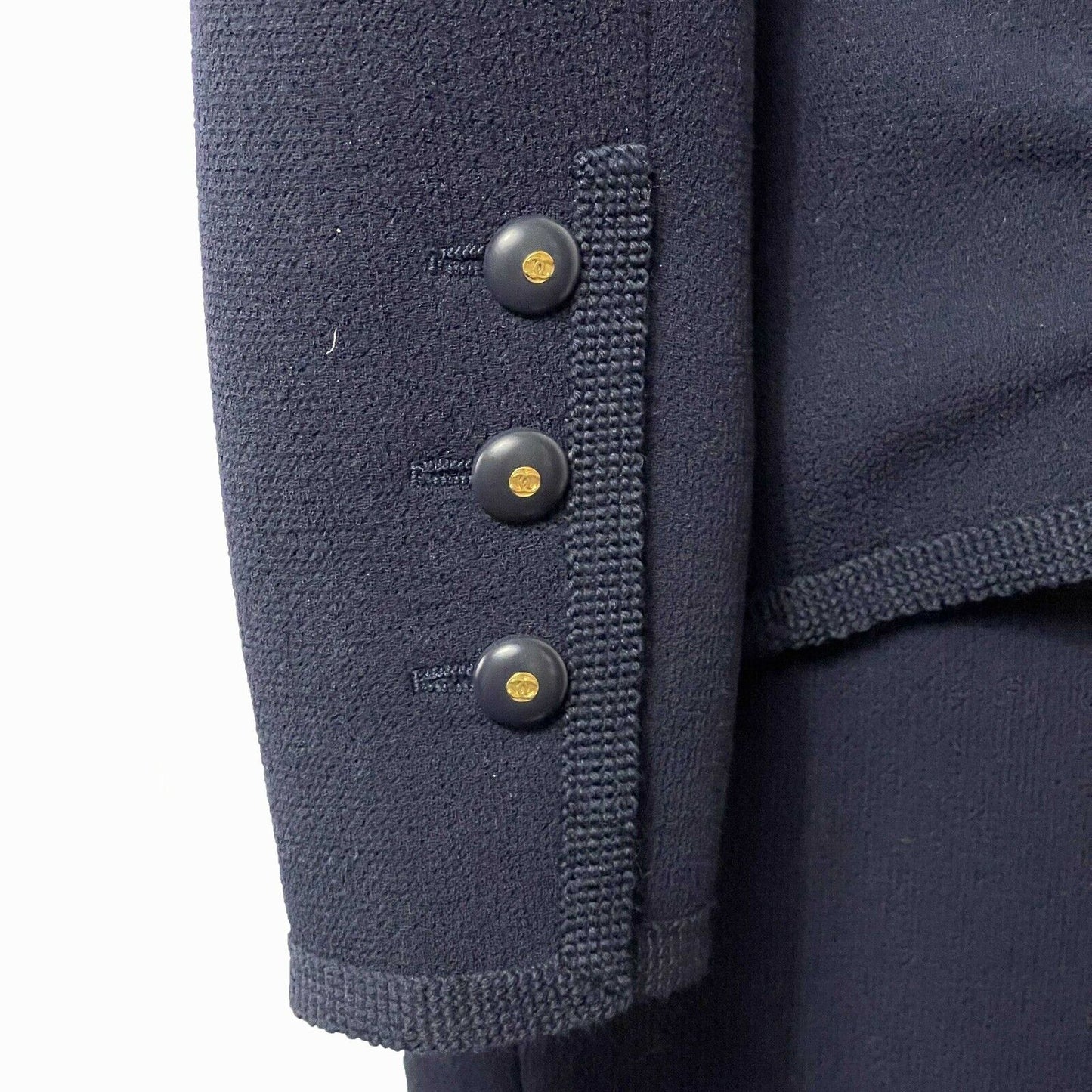 CHANEL - Vintage Navy Suit CC Buttons - Jacket / Skirt Set 40 US 8