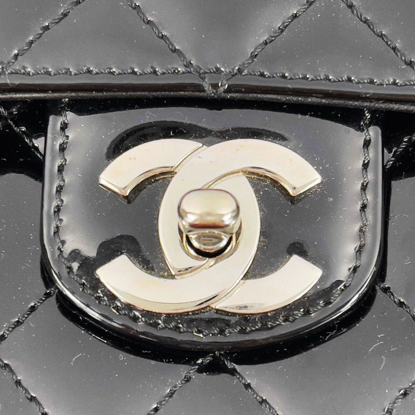 CHANEL 05 Patent Chain Through Flap Bag Quilted - Black / Silver-tone Crossbody