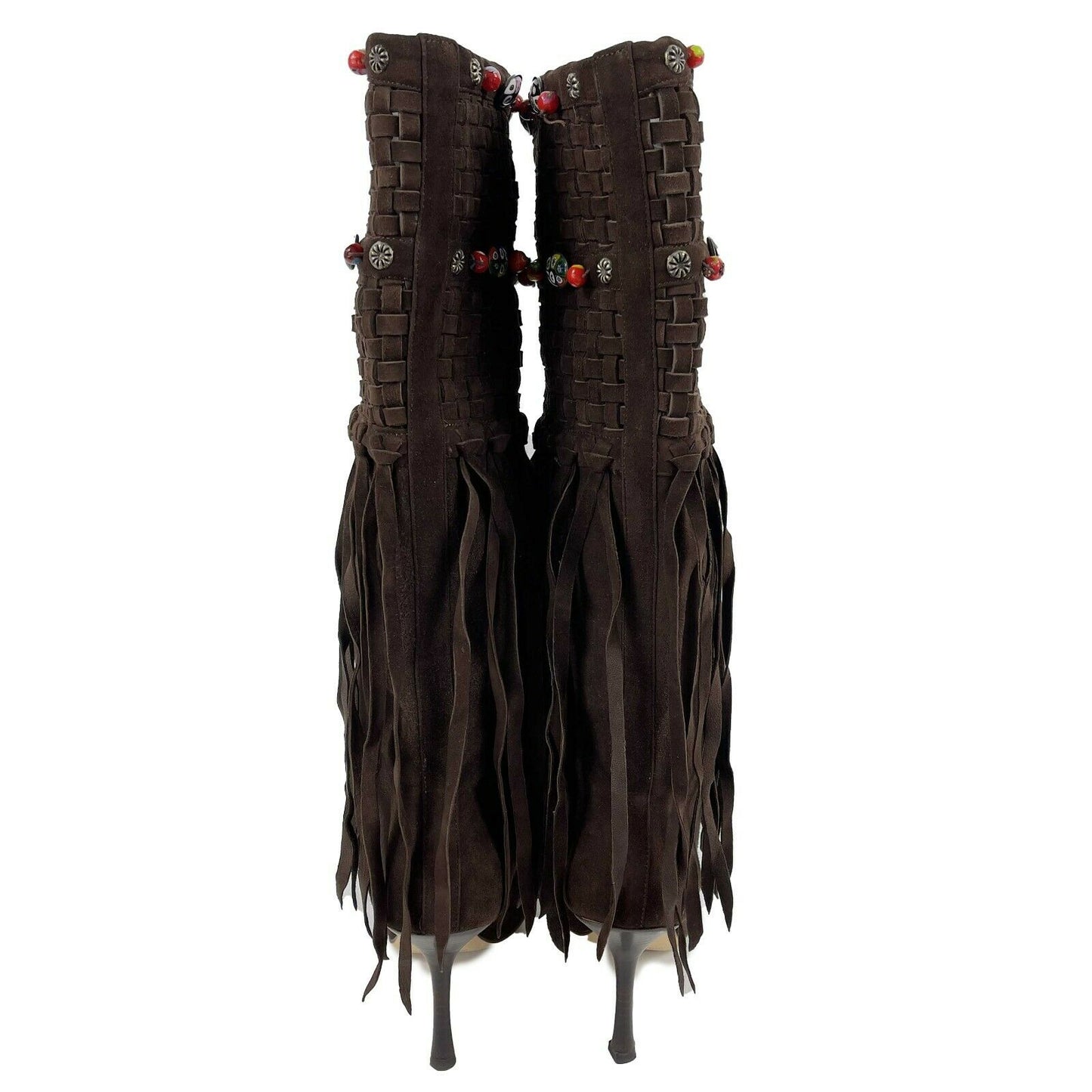 Jimmy Choo - Brown Suede Kirra Beaded Fringe Boots - Brown - 37 -US 7