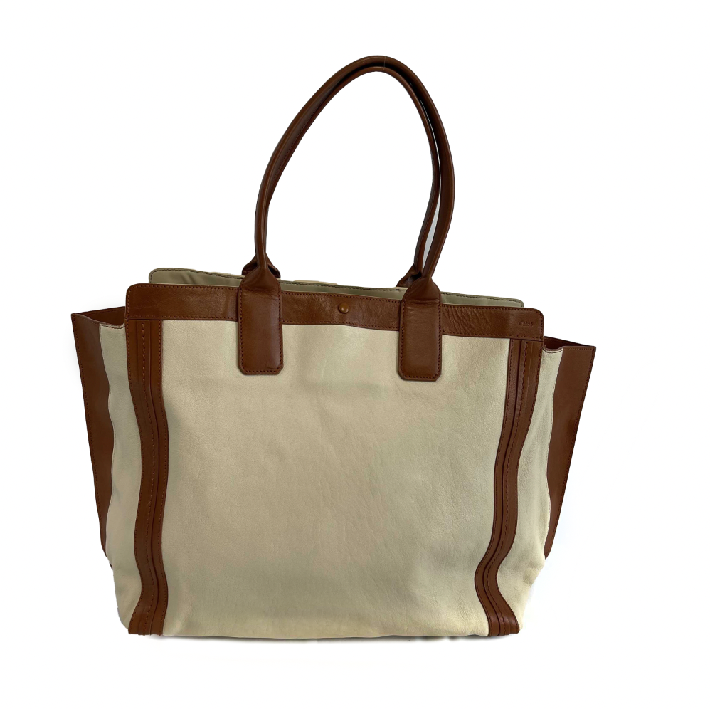 Chloe - Calfskin Medium Alison East West Tote Husky White Tan Shoulder Bag