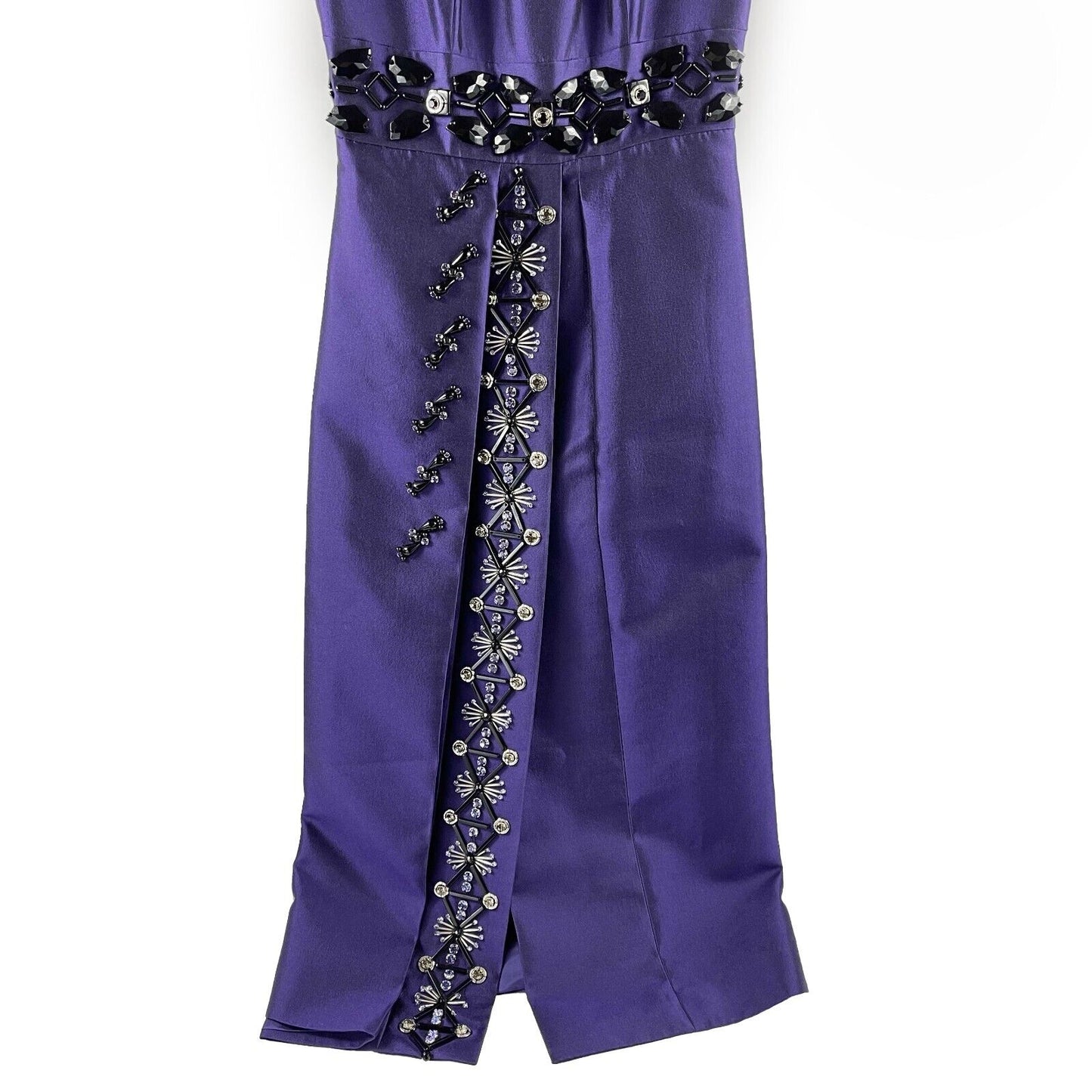 PRADA - Beaded Detail A-Line Purple Satin-like Sleeveless Midi Dress