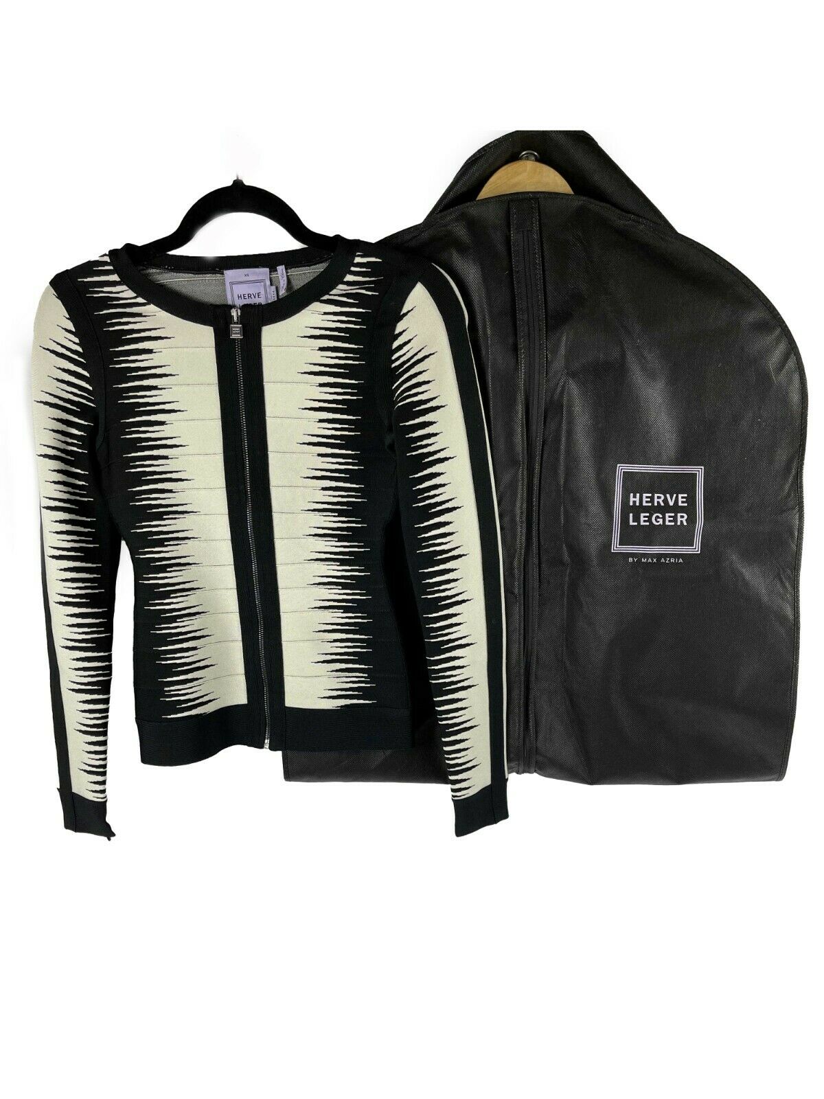 Herve Leger - Britt Ombre Bandage Jacquard Jacket - Black / White - XS
