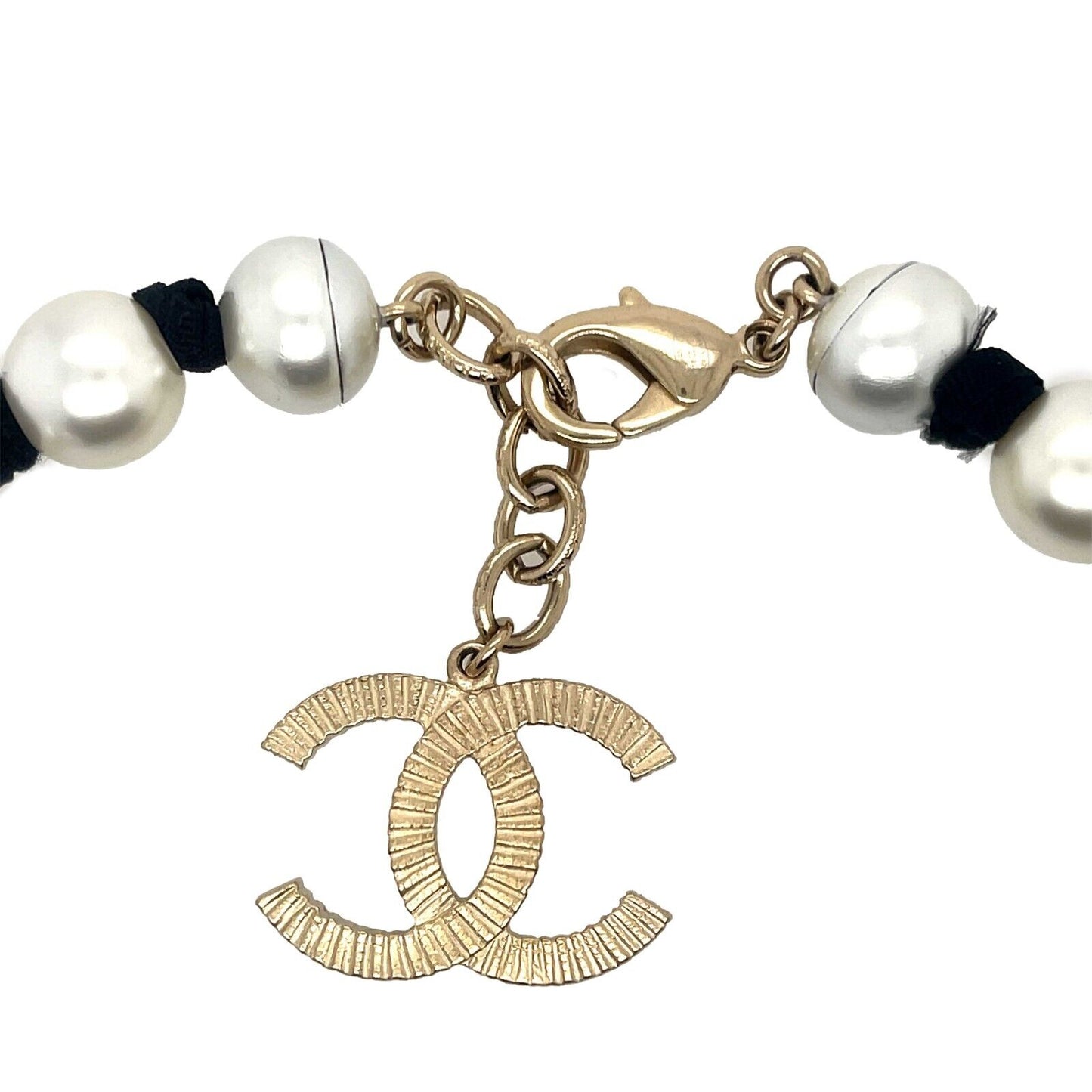 CHANEL - 2016 Jumbo Pearl CC Necklace - Long White / Black / Champaign Gold