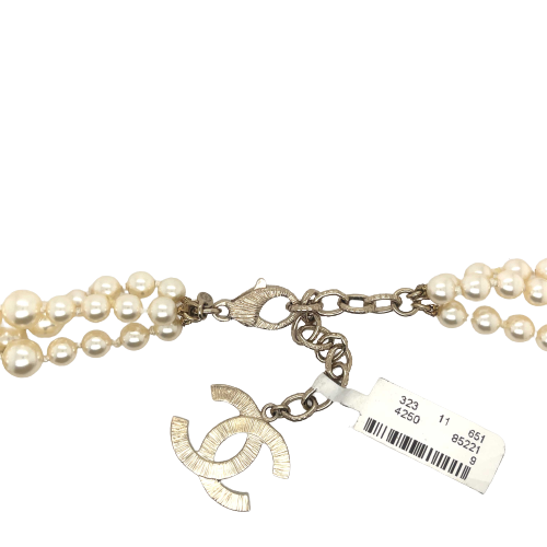 CHANEL - New w/ Tags - B14 White Faux Pearl Multi-Stranded Lavalier CC Necklace