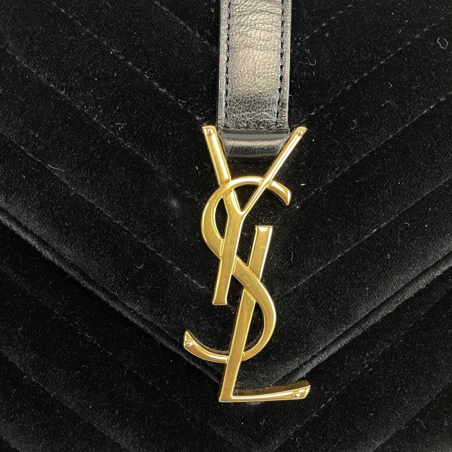 Saint Laurent Velvet Triquilt Medium Collège Bag - Black and Gold YSL Crossbody
