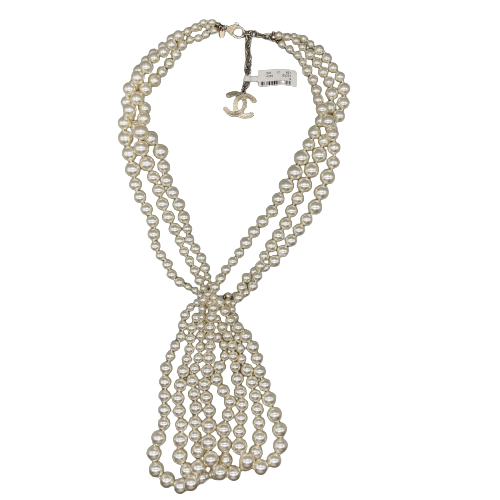 CHANEL - New w/ Tags - B14 White Faux Pearl Multi-Stranded Lavalier CC Necklace