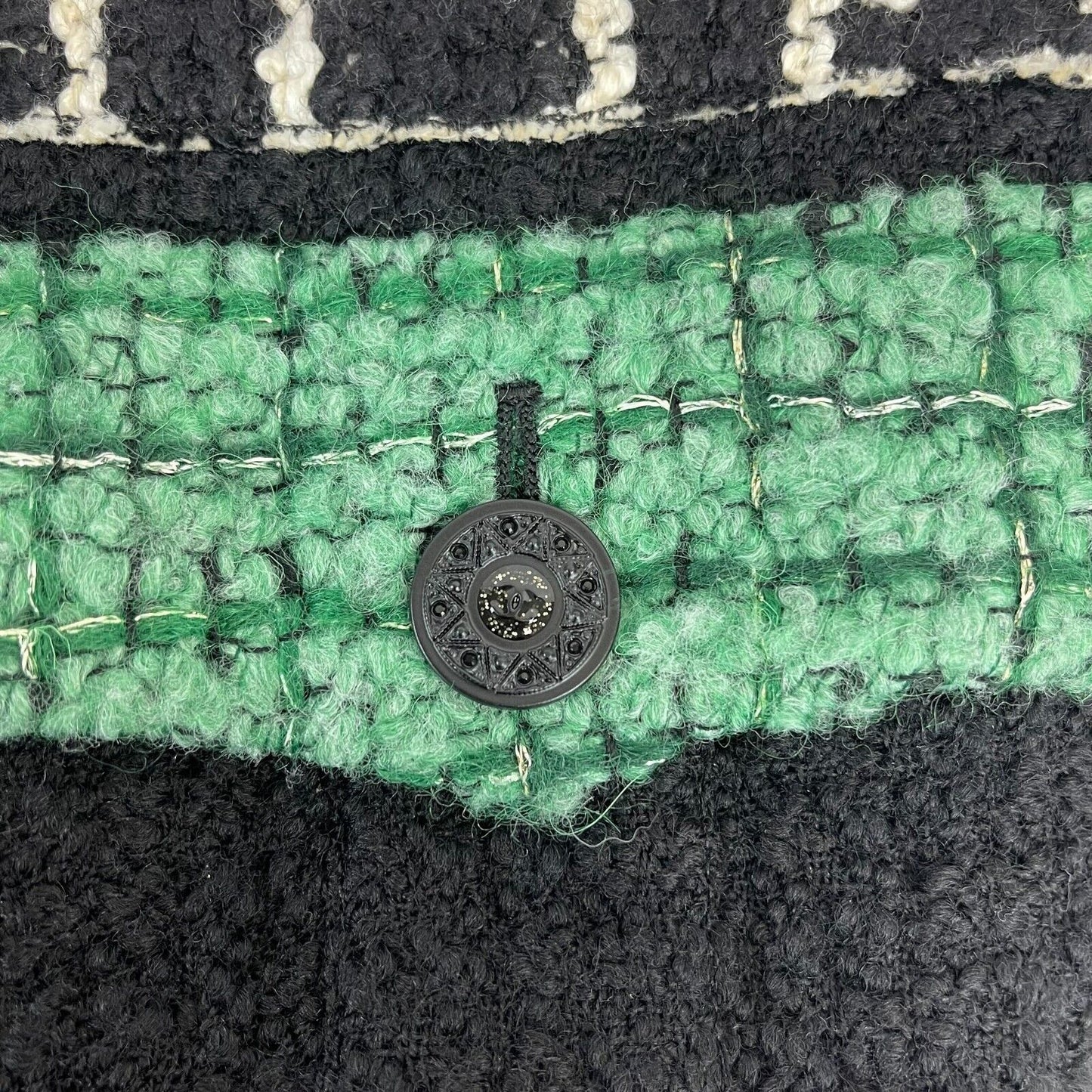 CHANEL - 09A Runway Black Tweed Boucle Coat Dress 40 US 8 - Black / Green