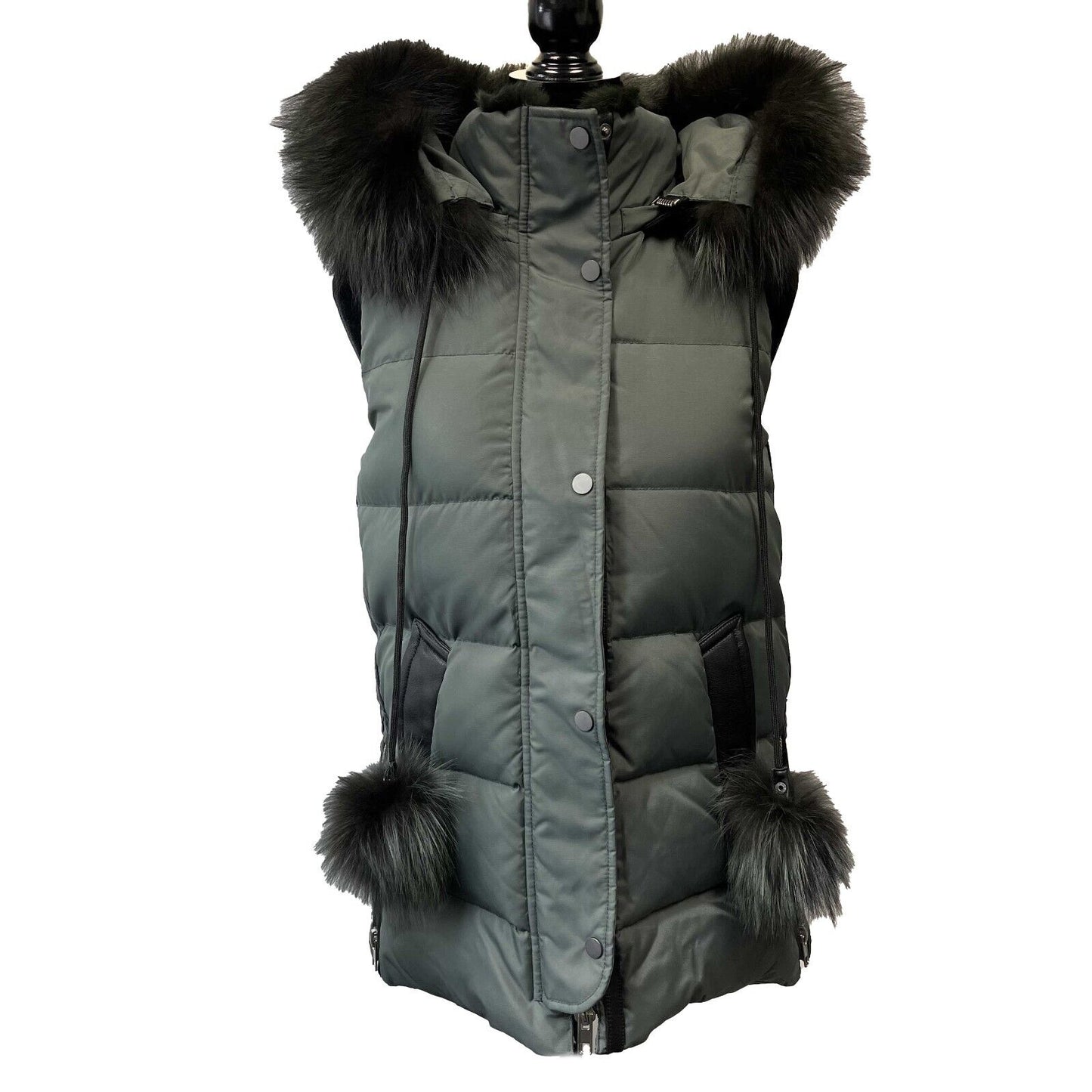 Nicole Benisti - Military Green Kaia Vest with Asiatic Rabbit and Silver Fox Fur