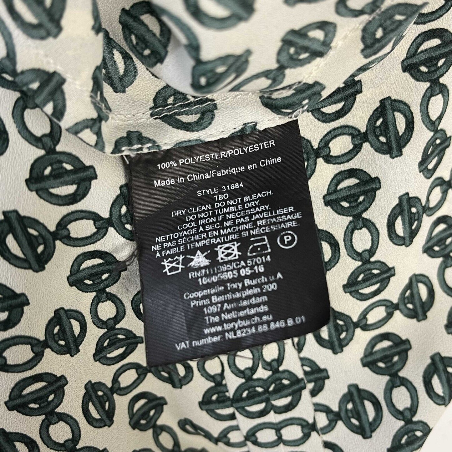 Tory Burch - Excellent - Chain Short Sleeve Shirt - White, Green - Small - Top