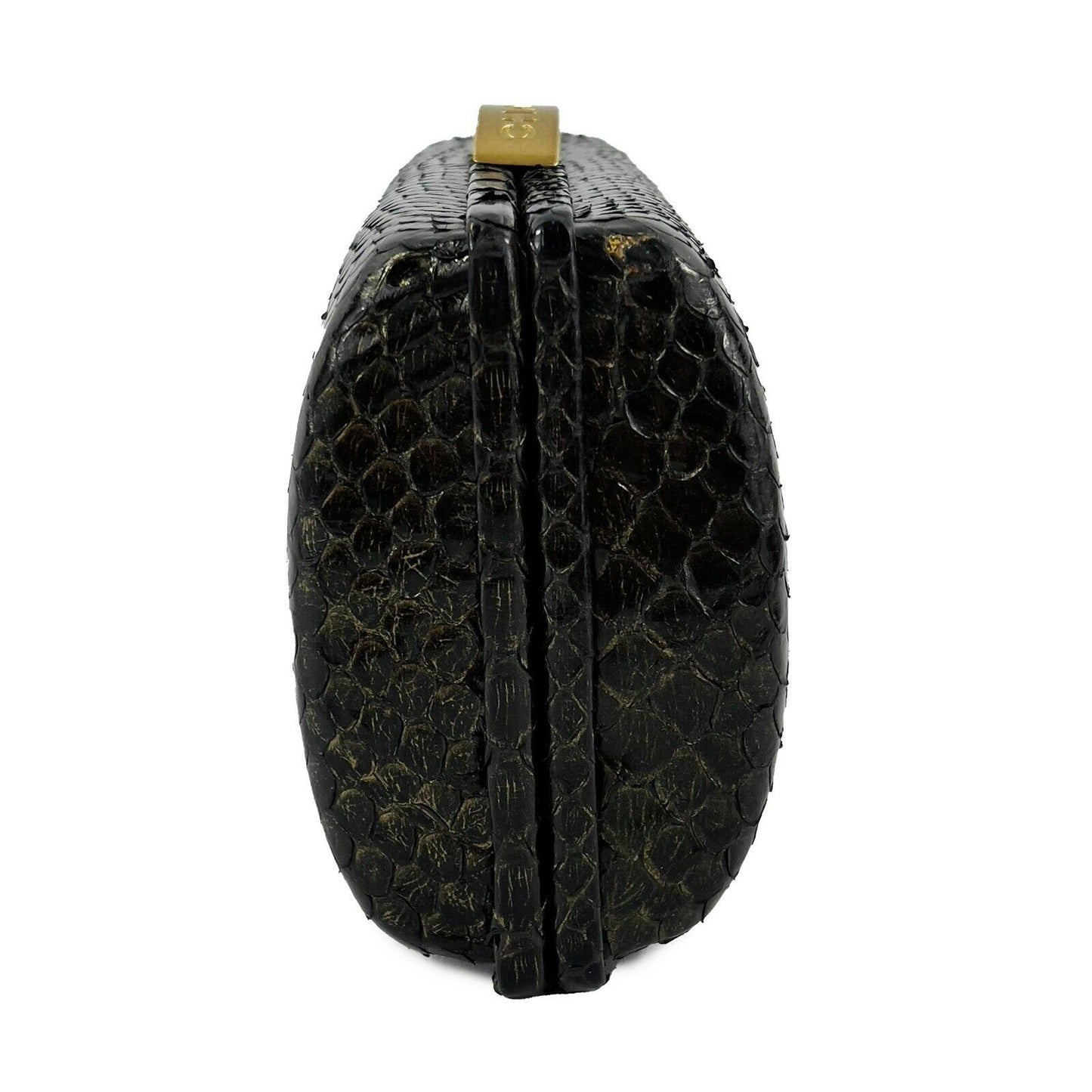 CHANEL - VTG 1990s Black Snakeskin Crossbody Minaudiere Clutch - Stamped Closure