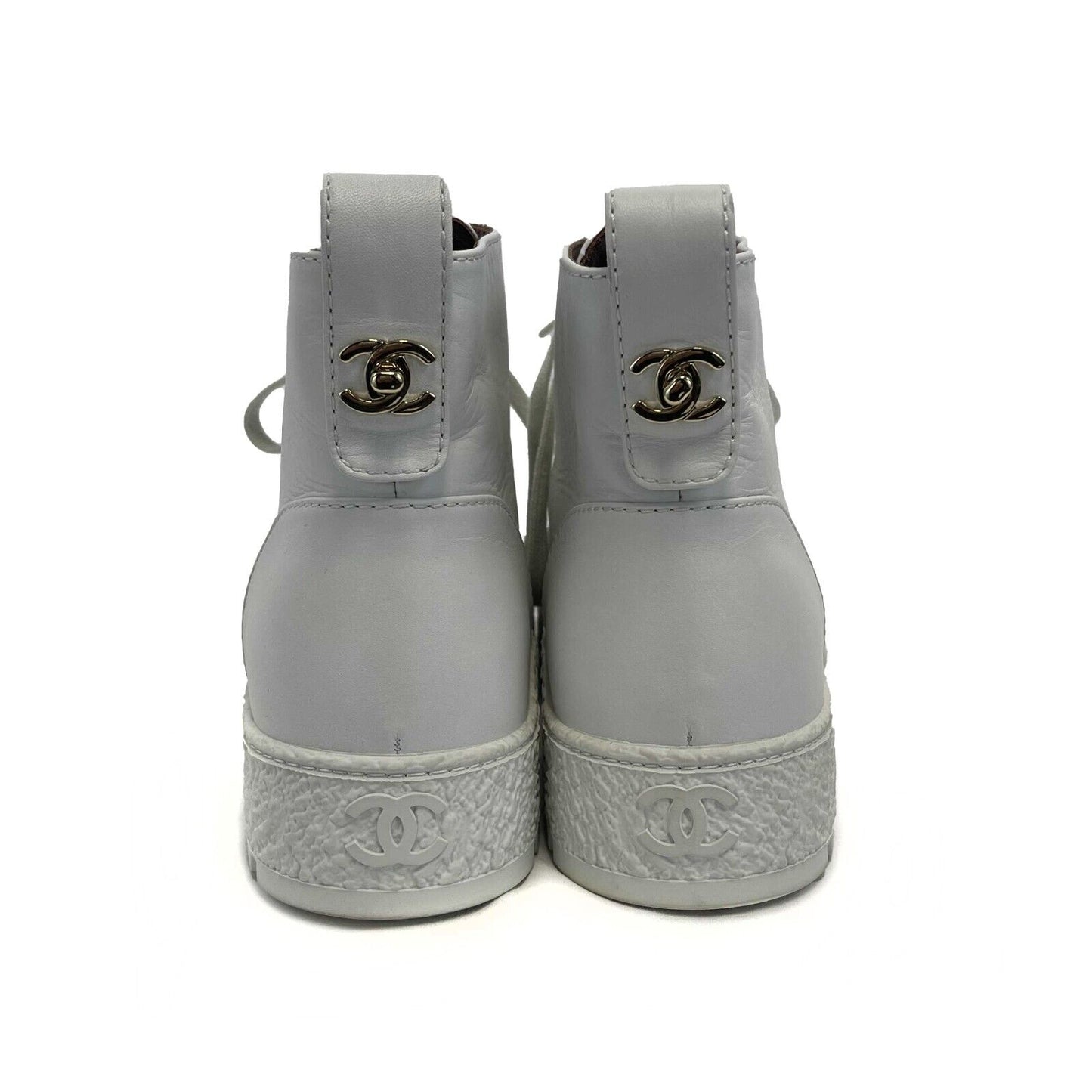 Chanel- CC Leather 21B Ultra Rare Combat Boots Size 37 US 7