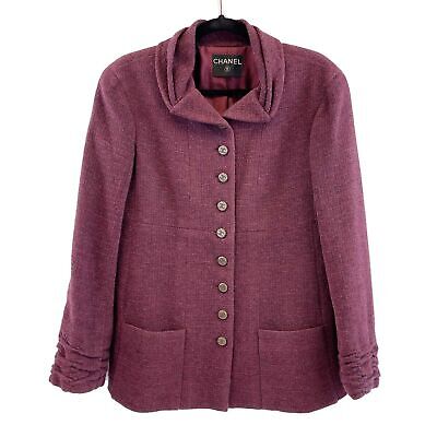 CHANEL- 98A 3 Piece Set - Boucle Hat / Jacket / Skirt - Mulberry - Size 40 US 8