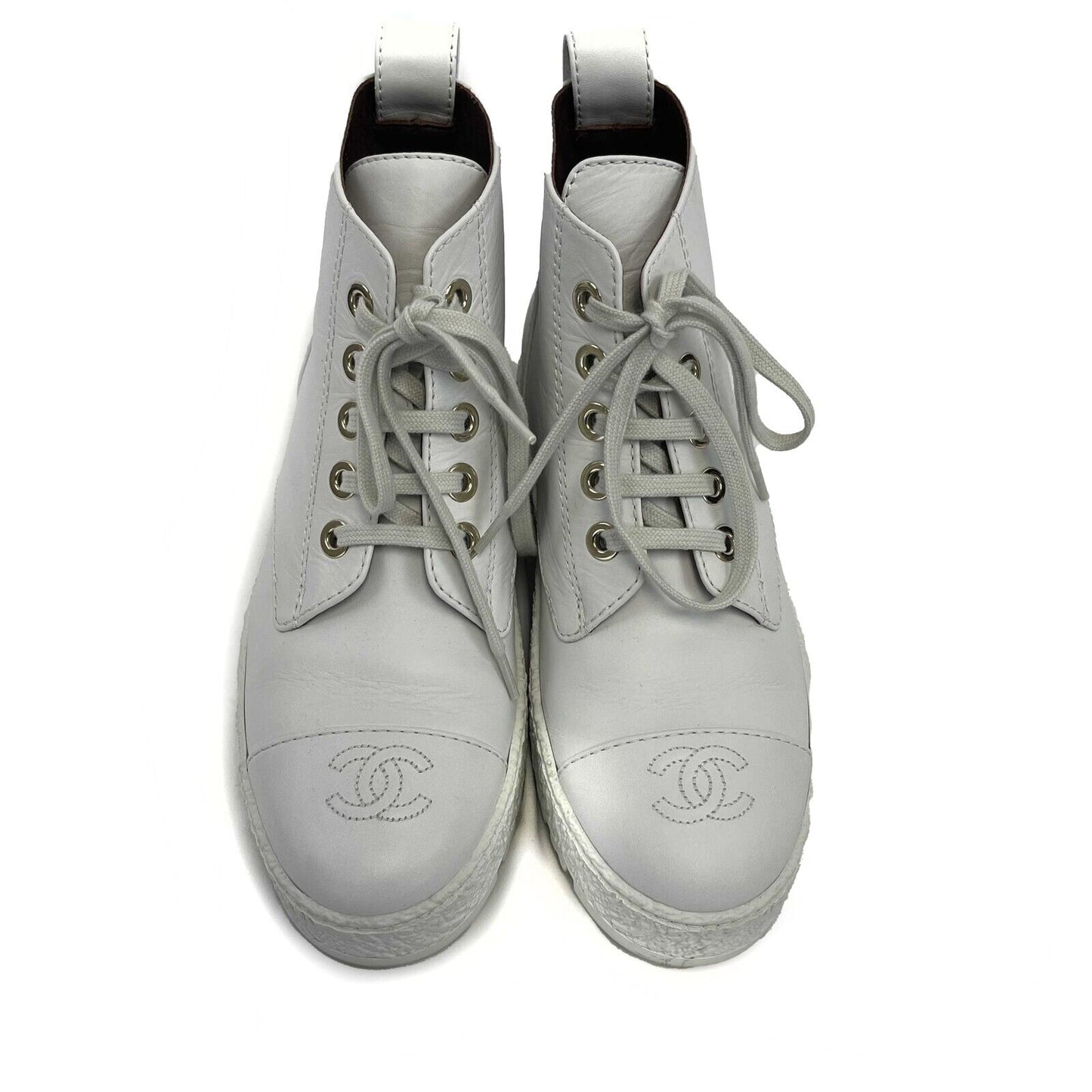 Chanel- CC Leather 21B Ultra Rare Combat Boots Size 37 US 7