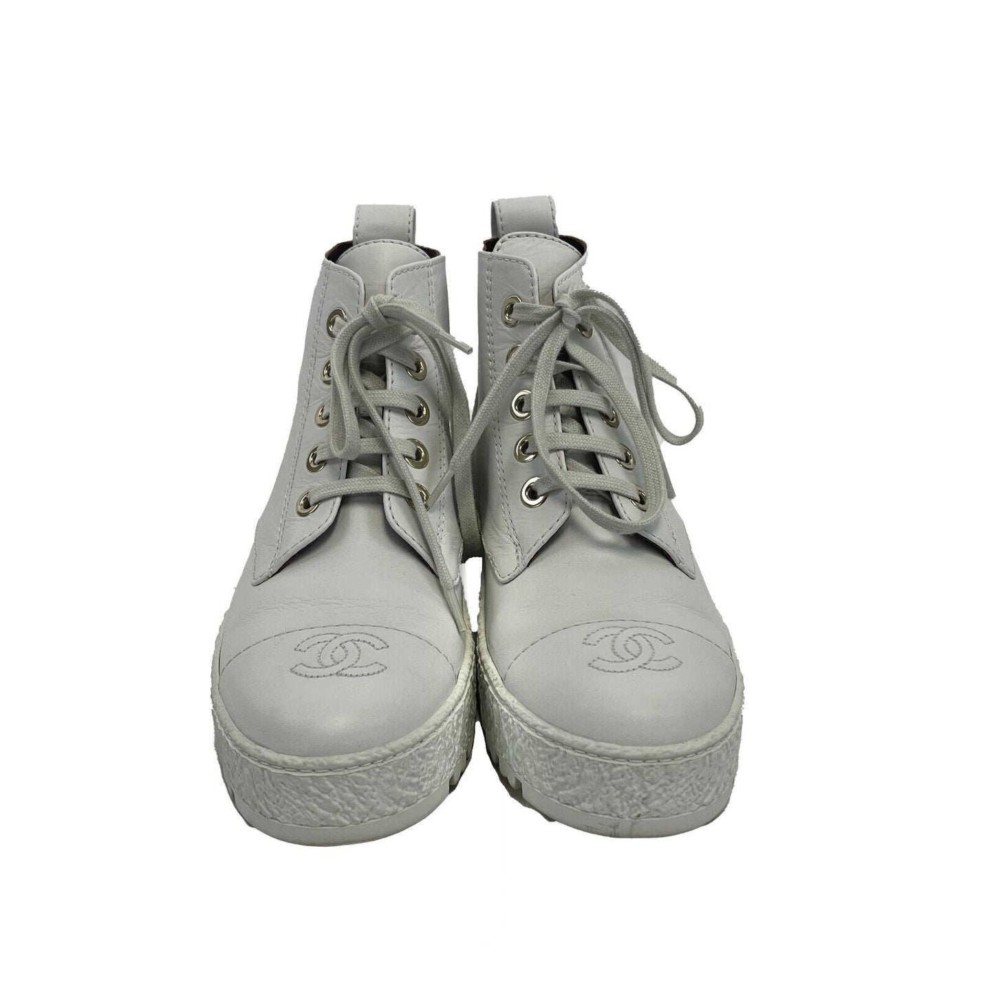 Chanel- CC Leather 21B Ultra Rare Combat Boots Size 37 US 7