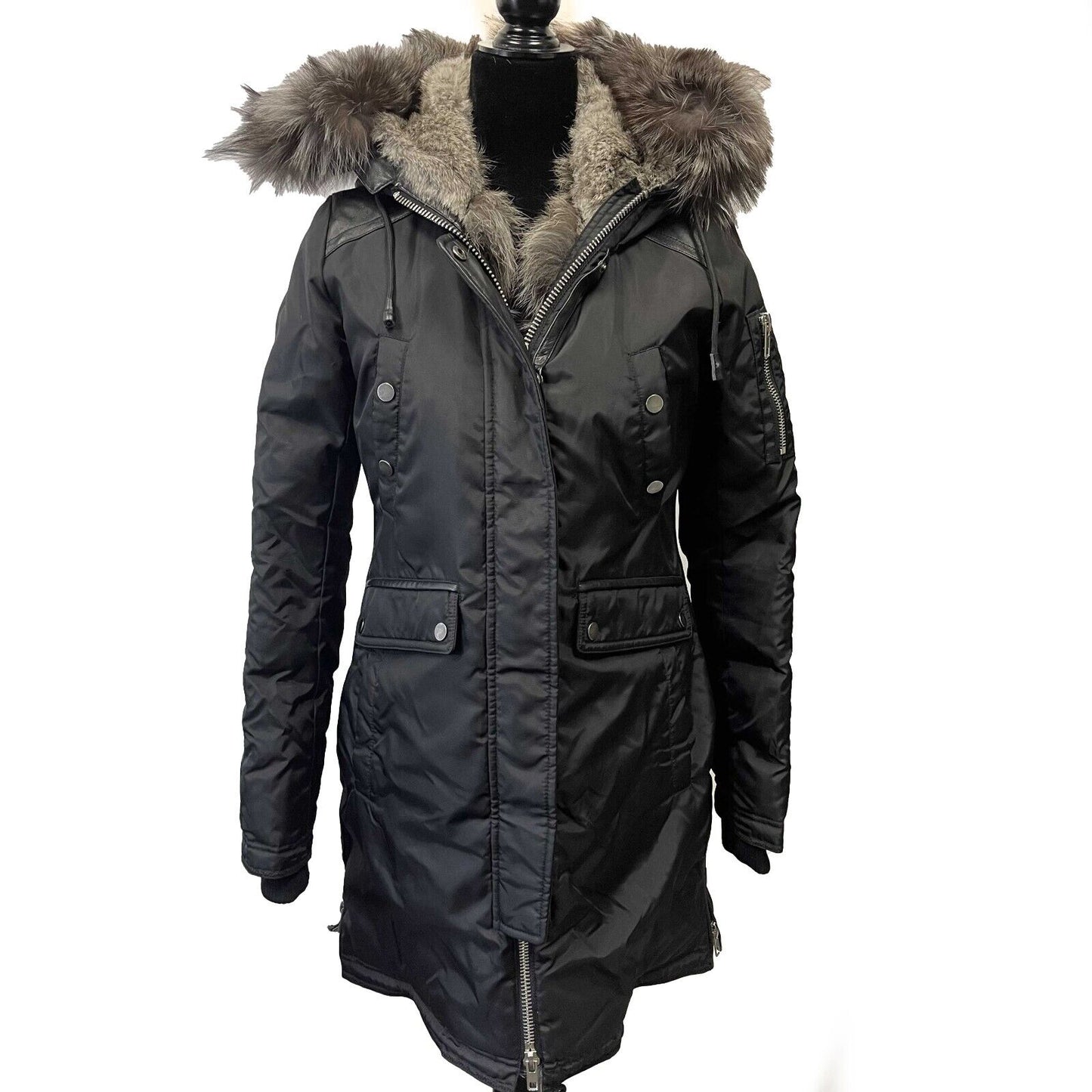 Nicole Benisti -Madison Fur-Lined Parka Coat / Black Jacket - Size S