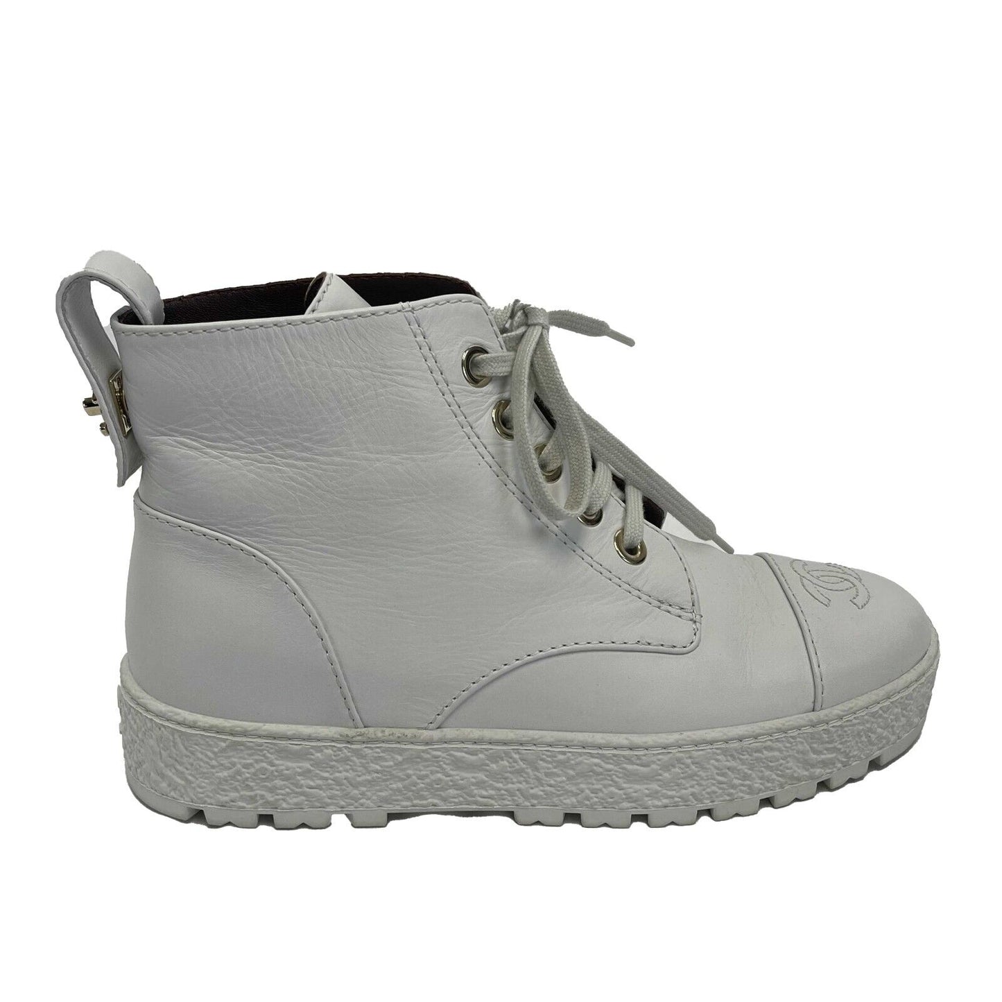 Chanel- CC Leather 21B Ultra Rare Combat Boots Size 37 US 7