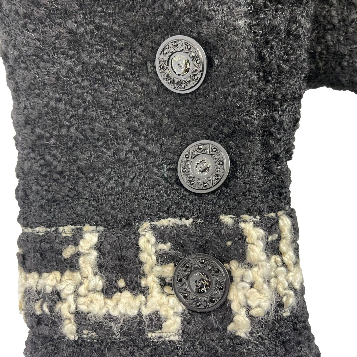 CHANEL - 09A Runway Black Tweed Boucle Coat Dress 40 US 8 - Black / Green