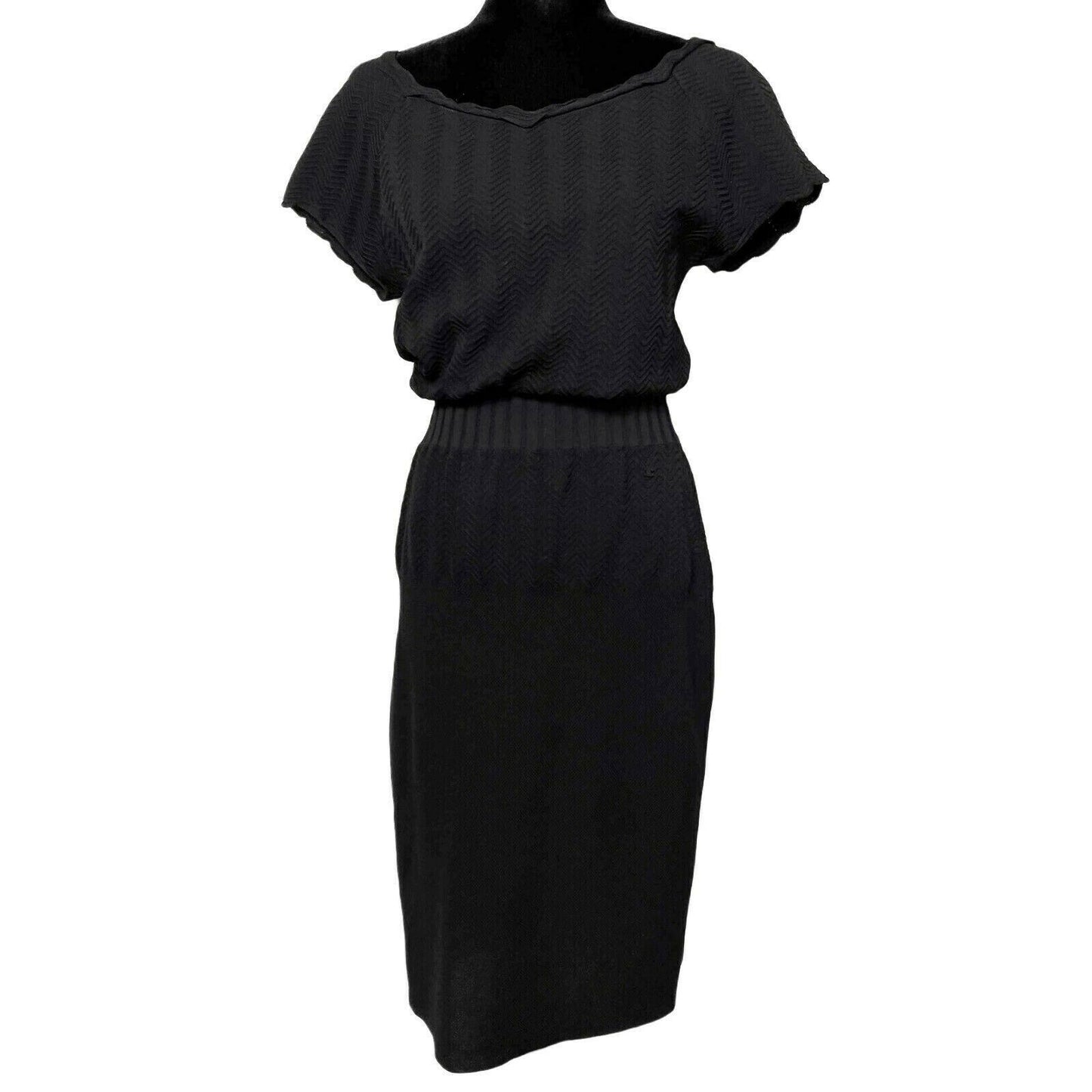 CHANEL - 08A Fall 2008 - Pointelle Knit Off Shoulder Dress - Black - FR 44 US 12