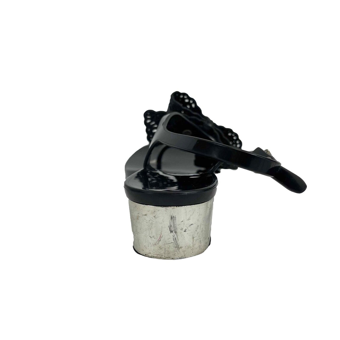 Salvatore Ferragamo - Rubber Strap Black Bow Block Heel Sandals - Size US 6