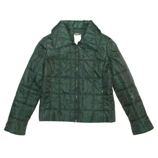 CHANEL - 00A Vintage 2000 Quilted Puffer Ski Green Coat Jacket - 36 US 4