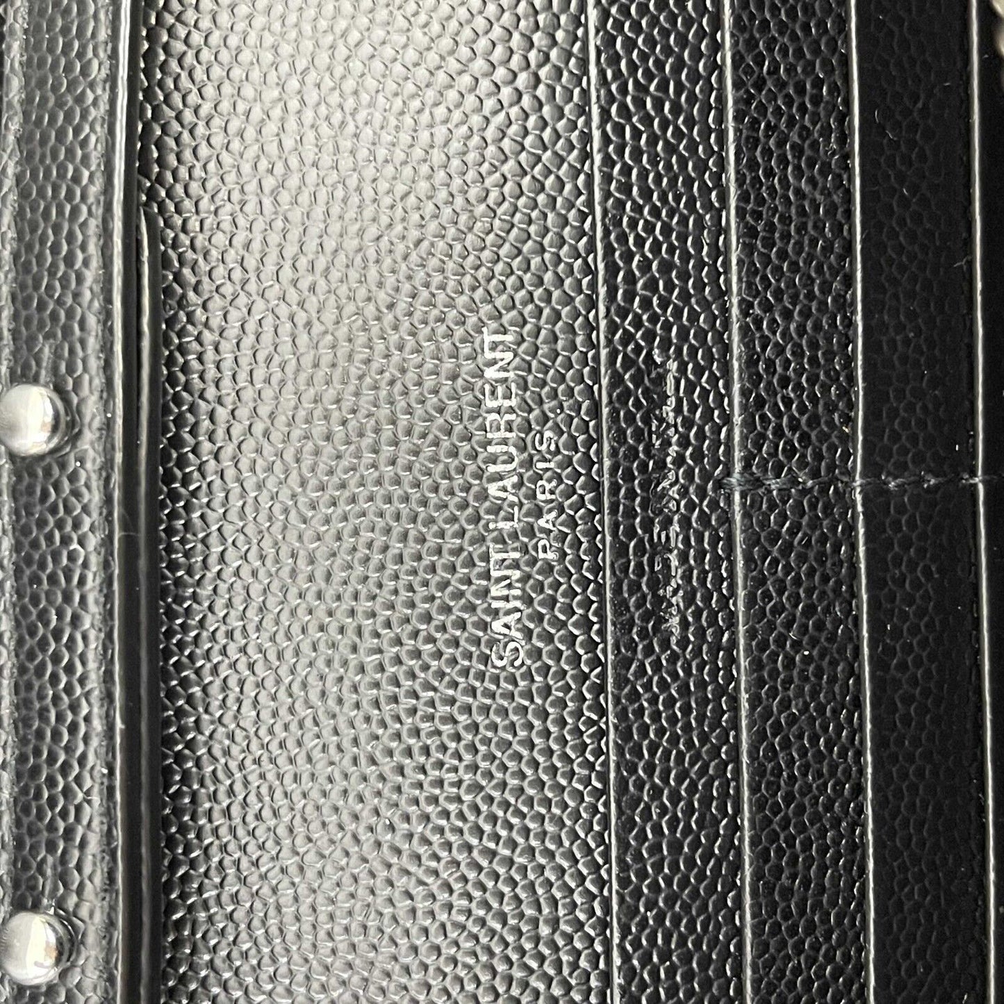 Saint Laurent Cassandre Matelassé Chain Wallet in Grain de Poudre Embossed