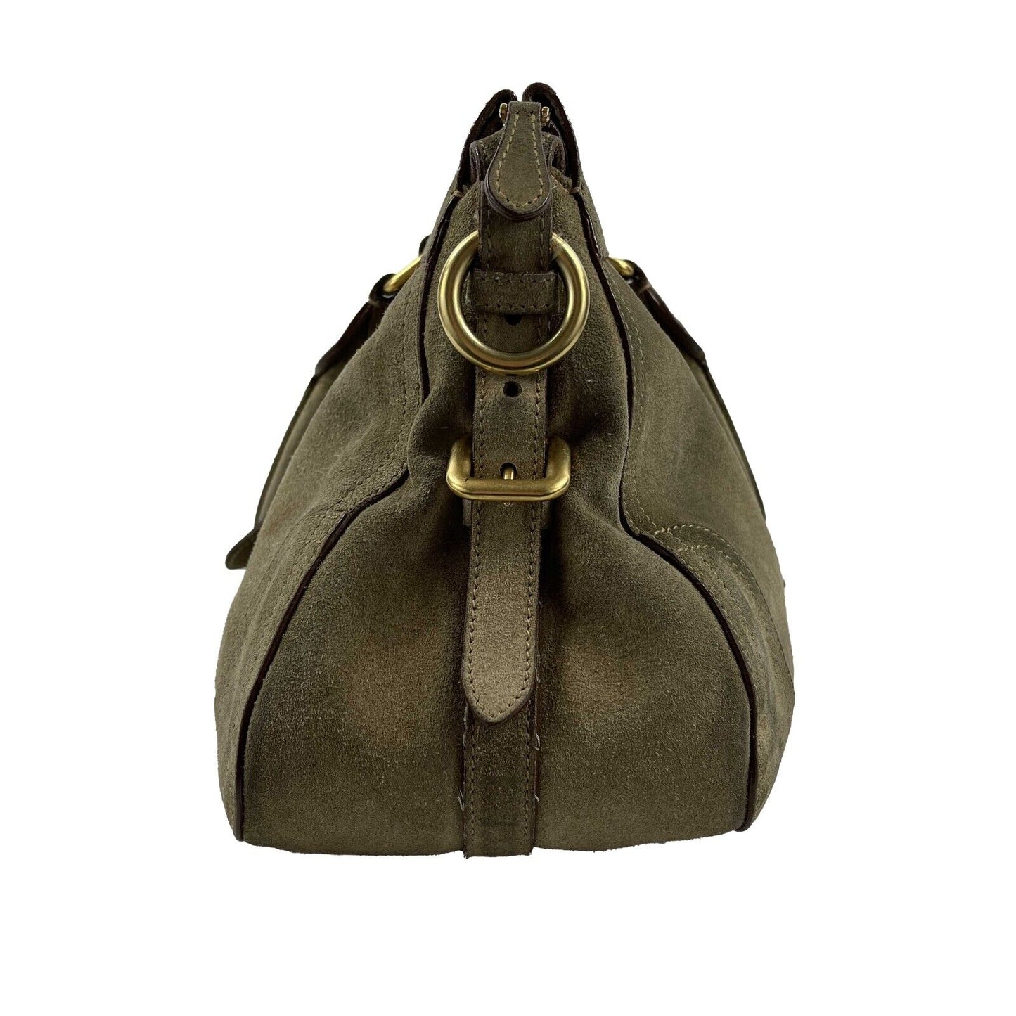 PRADA - Large Suede Buckle Bowling Bag - Camel Top Handle w/ Shoulder Strap