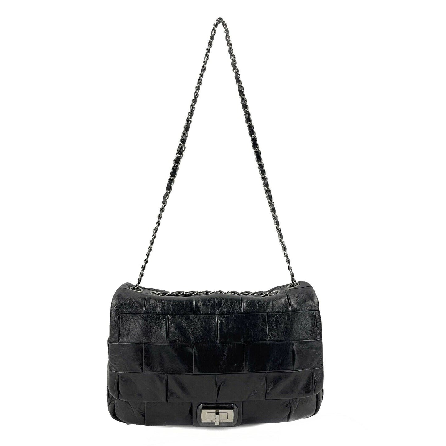 CHANEL - Black Lambskin Igloo Flap - Mademoiselle Turn Lock Crossbody / Shoulder