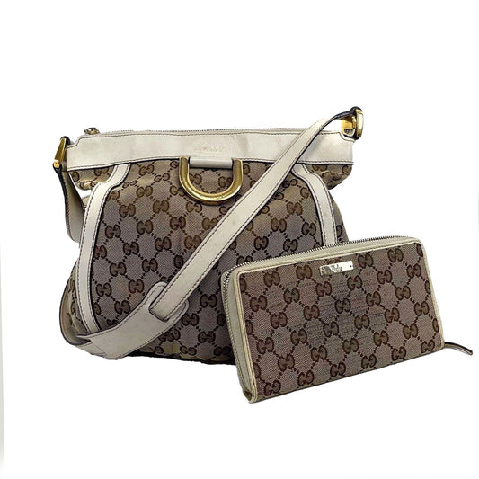 GUCCI - GG Canvas Abbey D-ring Beige Crossbody Bag with Wallet