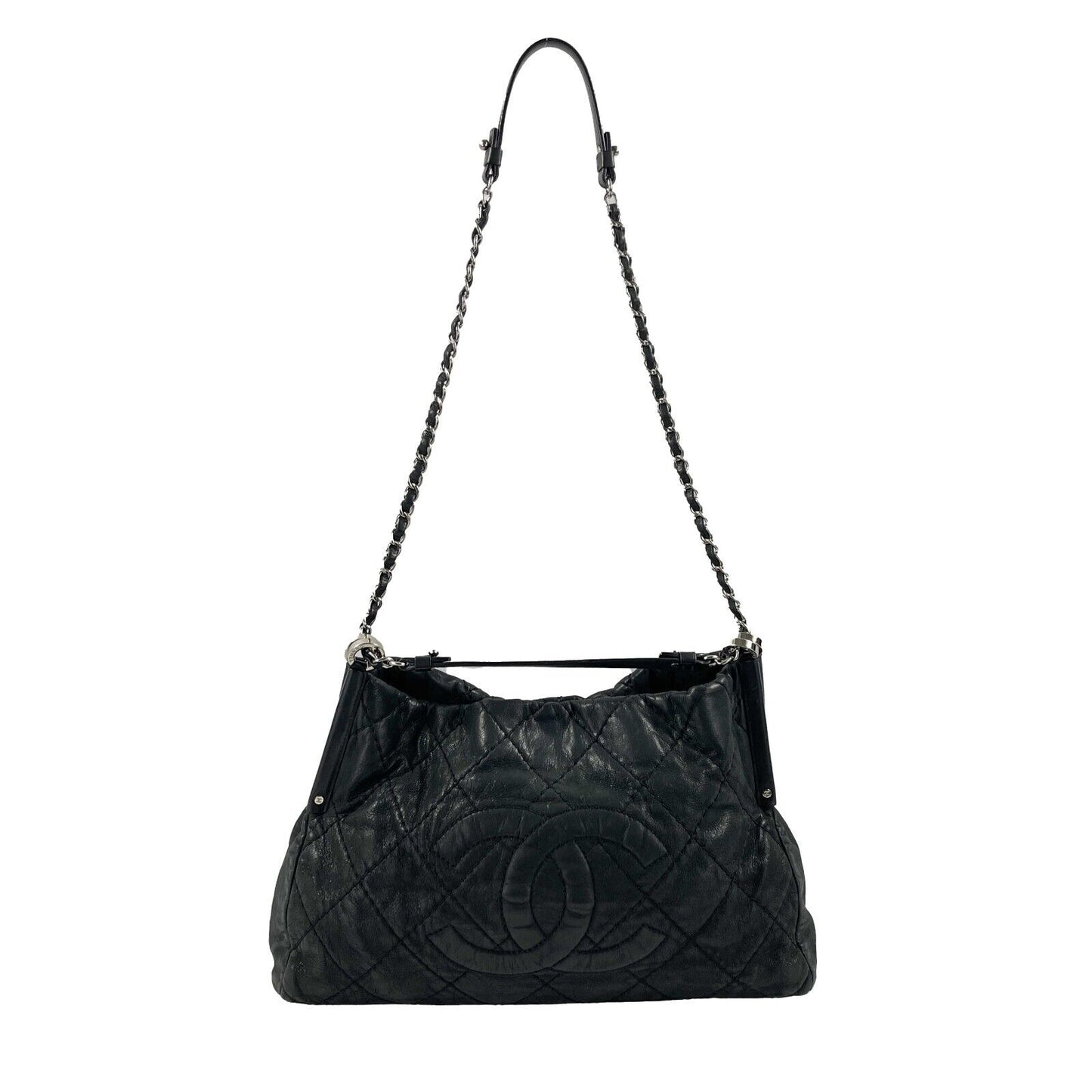 CHANEL - Sea Hit CC Iridescent Calfskin Medium Black Shoulder Bag